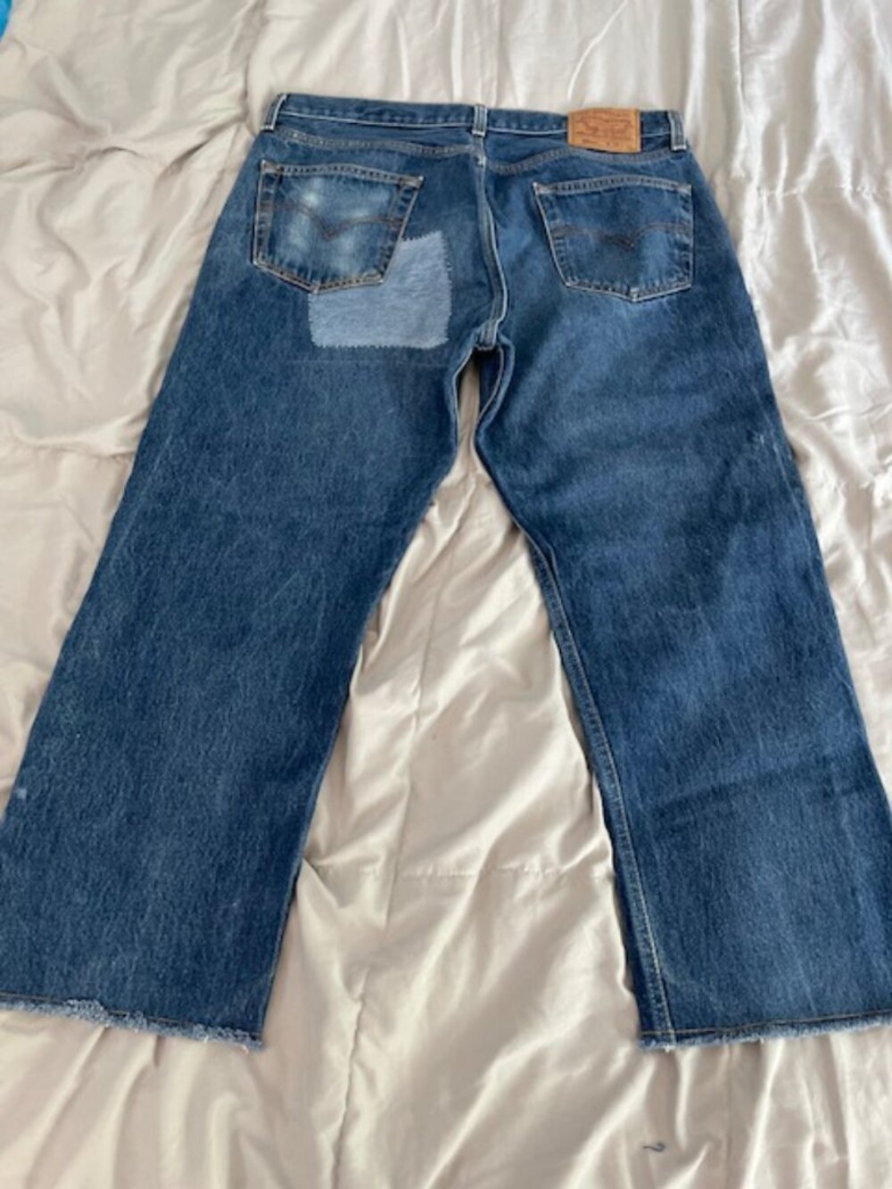 Levis Jeans Upcycled Patched Distressed 501xx 38 x 34 Actual 35 x 25 Retro OOAK - Picture 5 of 16